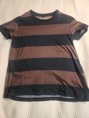 Cynthia Rowley Black & Brown Striped Crew Neck Cotton Tee